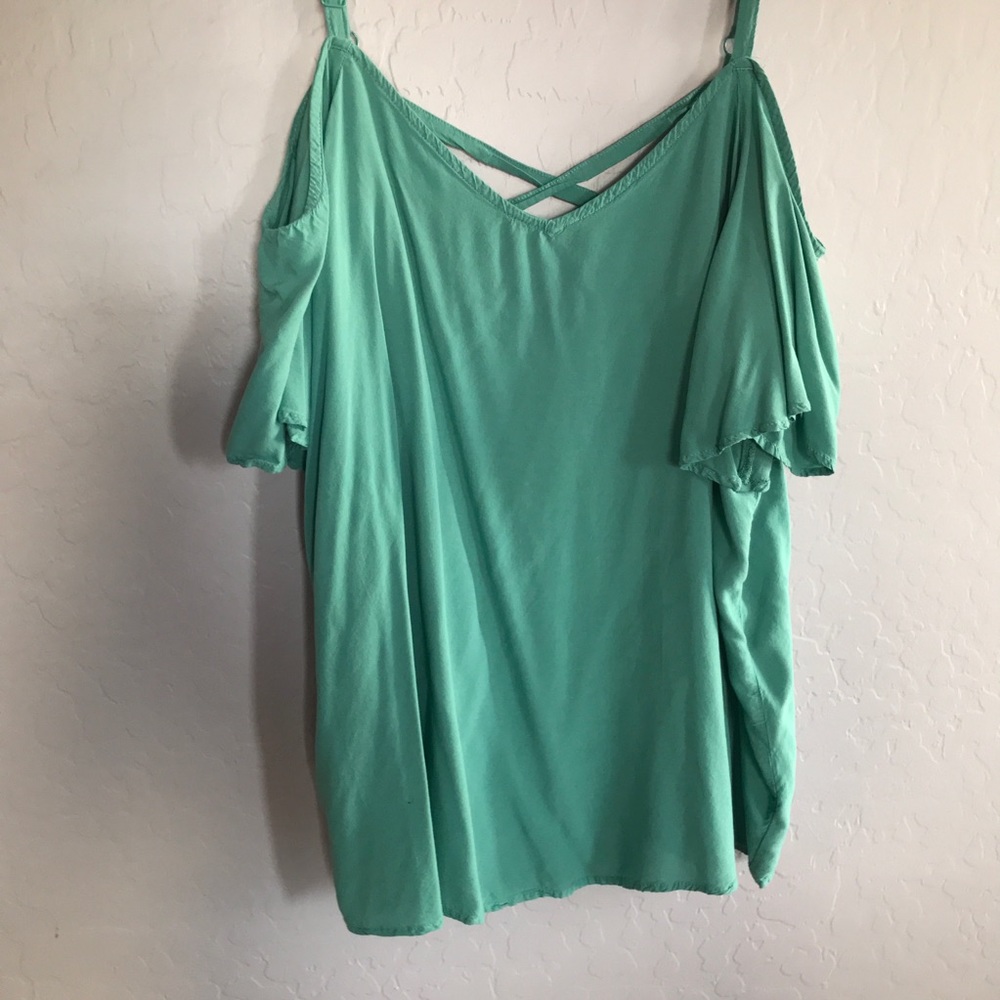 Green Top with Bare Shoulders